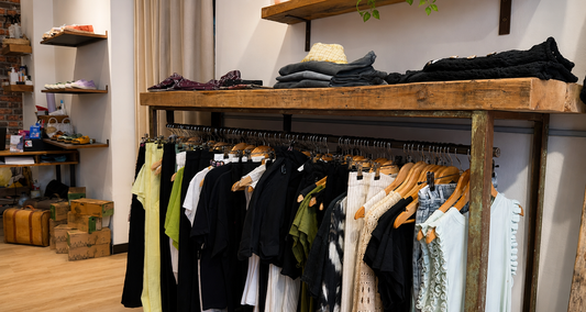 Moda con personalidad en una tienda con ropa bien organizada y estilosa en Outfit Sitges.