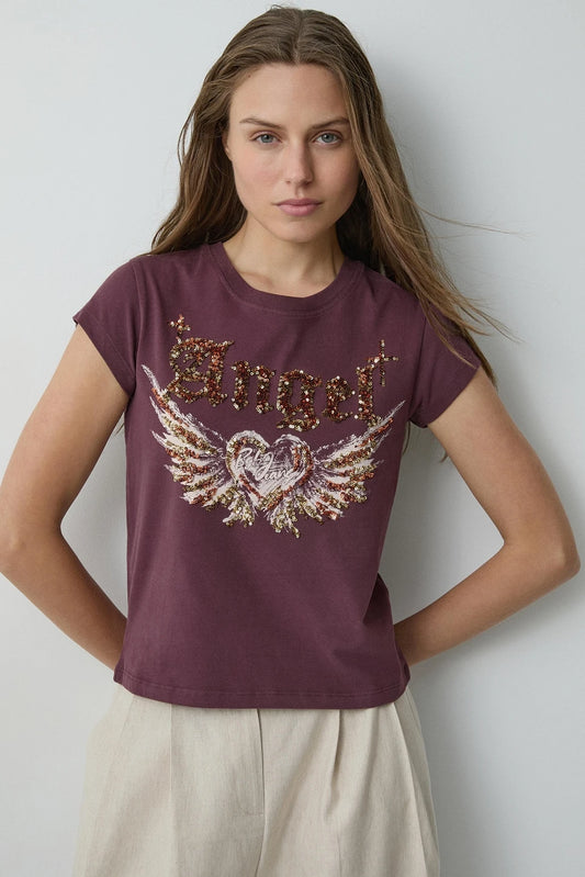 CAMISETA ESTAMPADA CON LENTEJUELAS