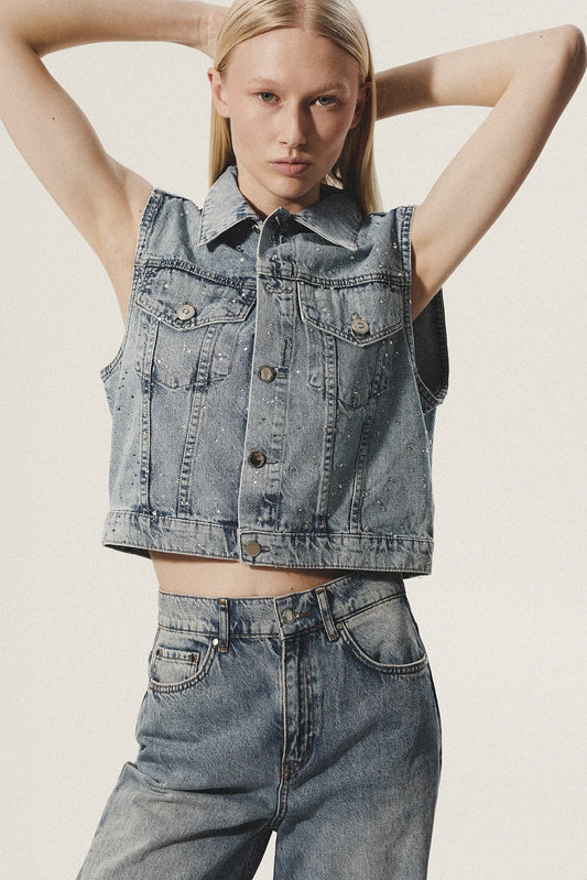 CHALECO DENIM STRASS
