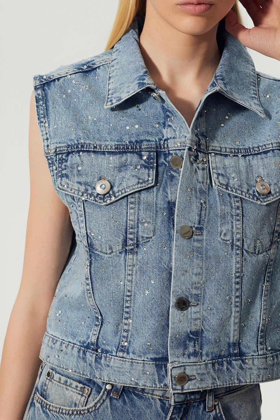 CHALECO DENIM STRASS