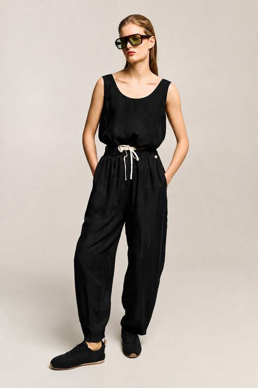 Pantalón Crop Cupro Negro para Mujer | Outfit Sitges